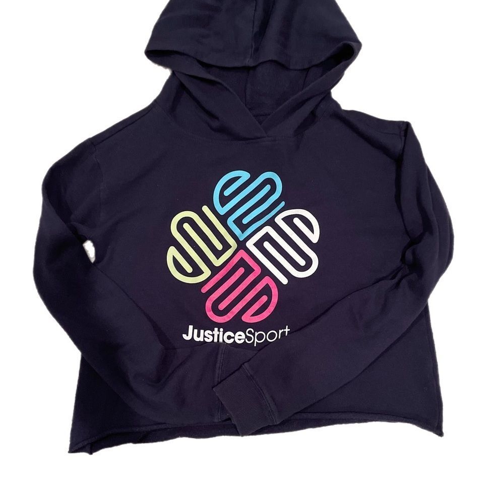 Justice Girls Navy Blue Hoodie Cropped Sweatshirt‎